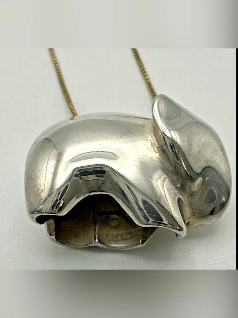 Fetish 925 Elephant Pendant Necklace Native American Sculptural Two Tone 18